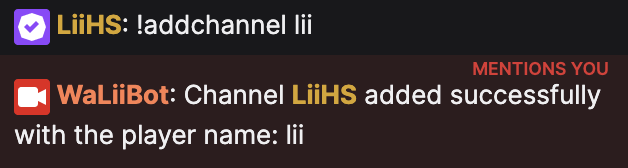 Example of !addchannel